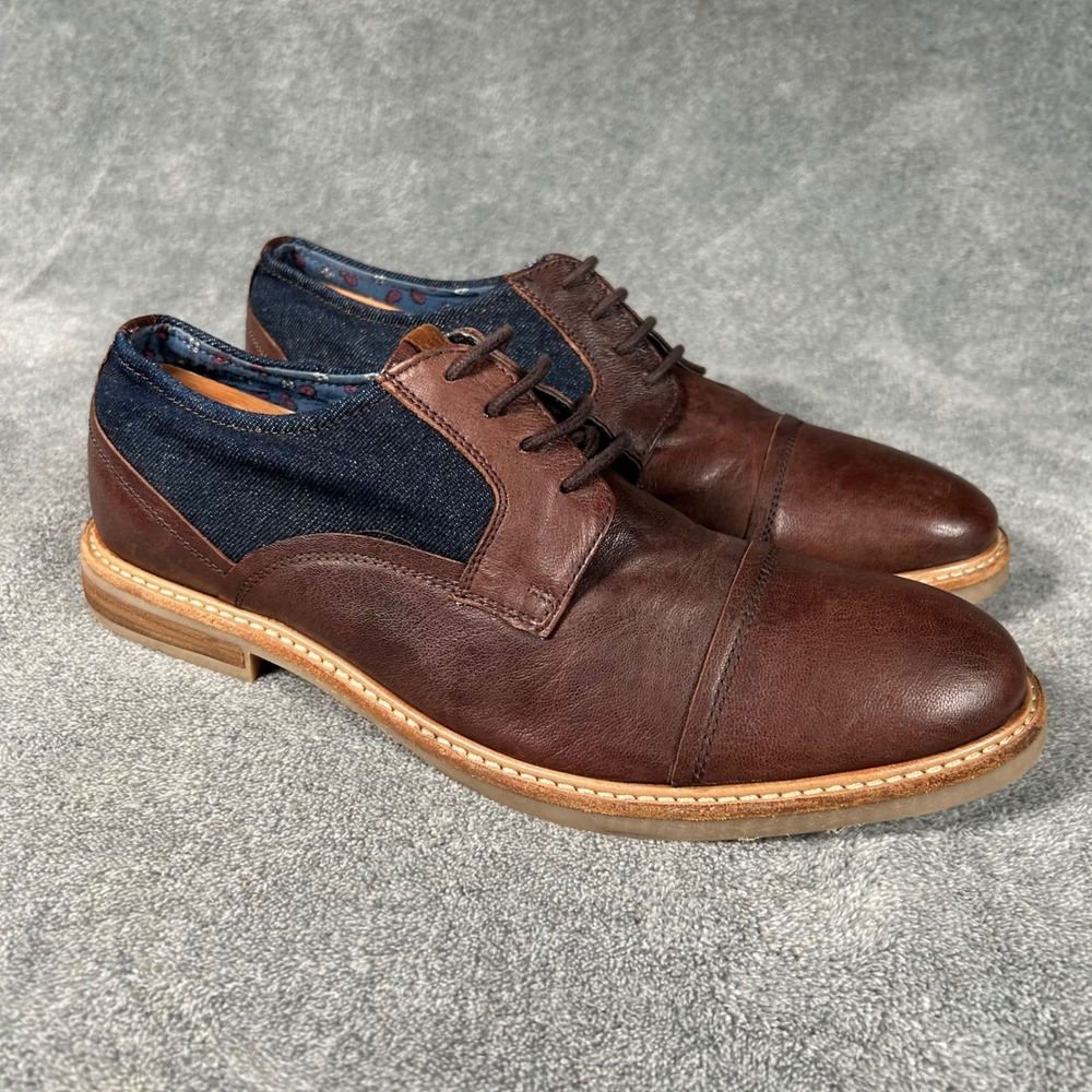 Ben Sherman Derby Mens Brown Leather Navy Denim Cap Toe Dress Shoes US 10.5